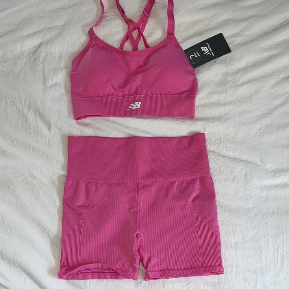 New Balance Hot Pink Seamless Active Bra and High-Waist Shorts